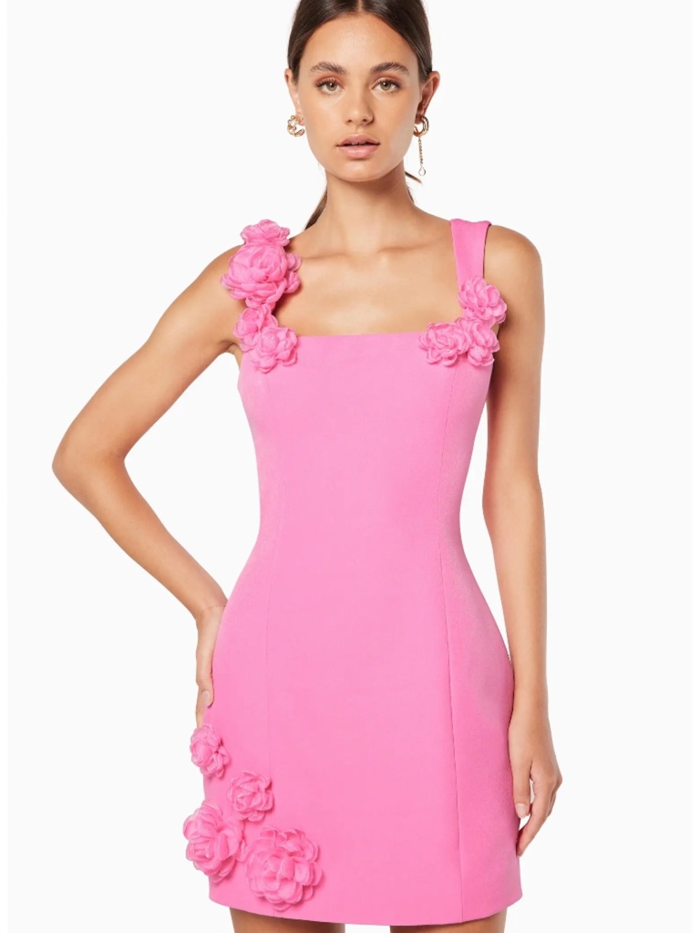 NWOT Elliatt Trompe Rosette Minidress Hot Pink 3D Floral Appliqué S $200 - Picture 2 of 7